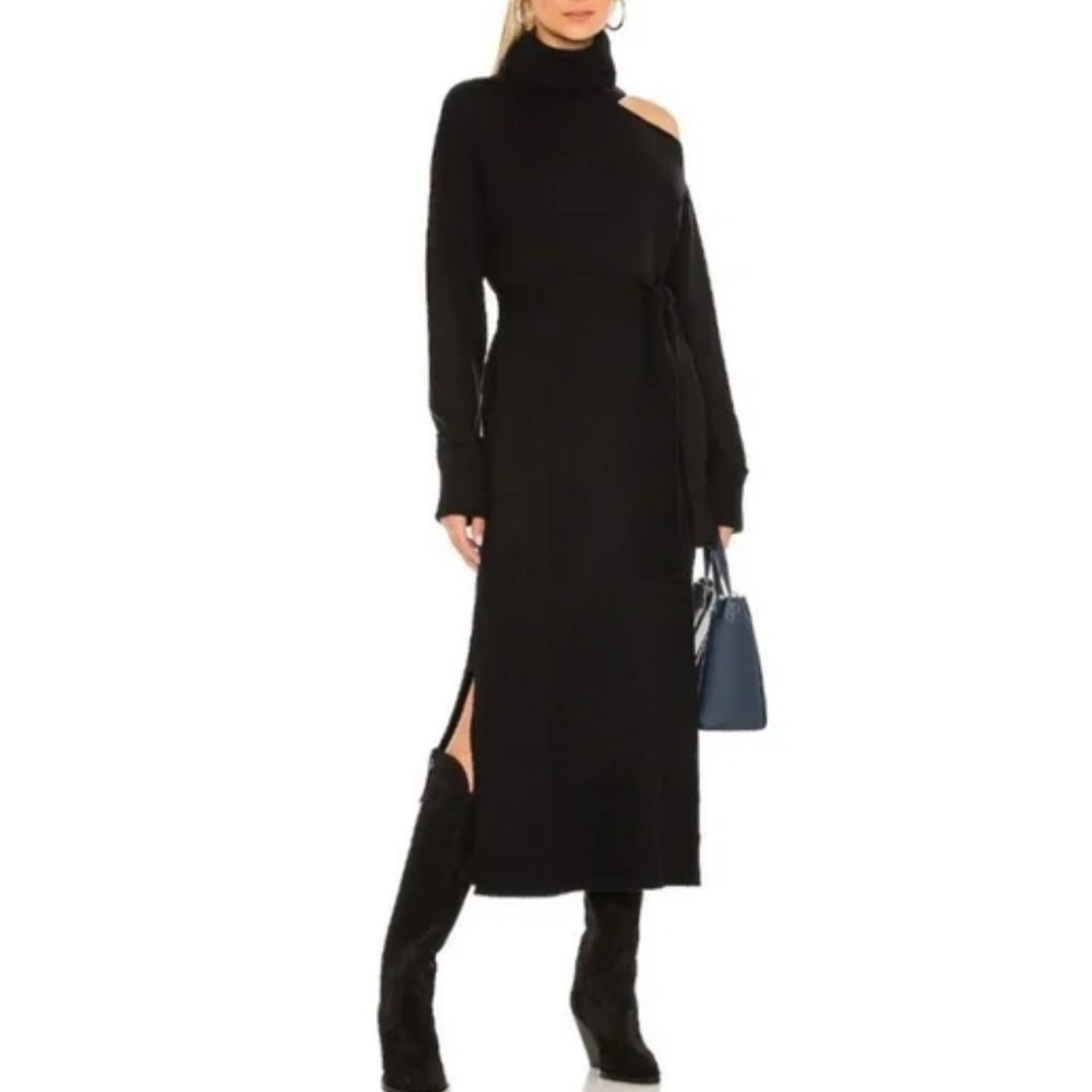 PAIGE Raundu Turtleneck Sweater Dress Black Long Sleeve Shoulder Cutout Wool